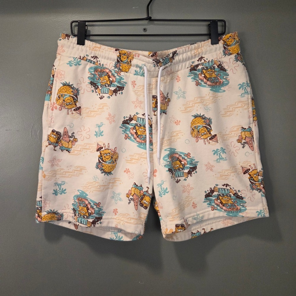 Spongebob Squarepants Nickelodeon Men's Cotton Sweat Shorts Size L Cream Multi